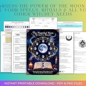 Moon Ritual Guide Grimoire Digital Download 100+ Pages Magickal Lunar Planner PDF Wiccan Tool Kit Witchcraft Printable Book of Shadows
