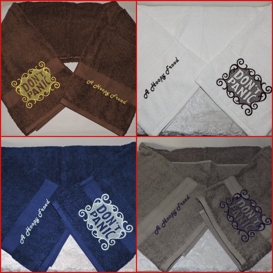 RTS Embroidered Don't Panic A Hoopy Frood Bath Towel Hitchhiker's Guide