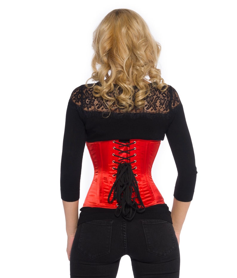 Red Satin Corset Waist Cincher 18 Steel Spiral Bones Waist Etsy