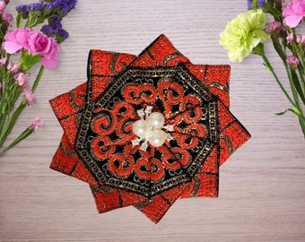 Red & Black hat pin Medium 4"  Cockade Colonial broach pin Renaissance Hat Handmade Civil War Rosette Pirate Ribbon
