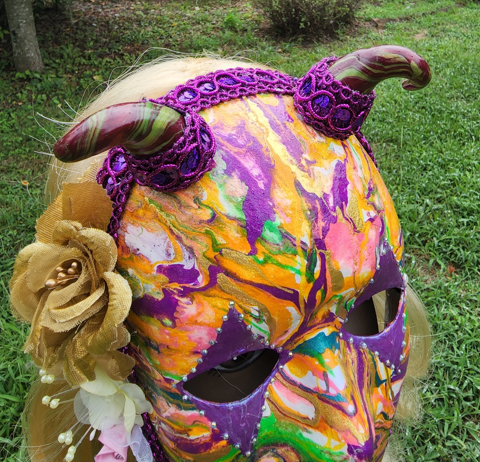Fairy Queen Mask With Horns Masquerade Mardi Gras Mask Etsy