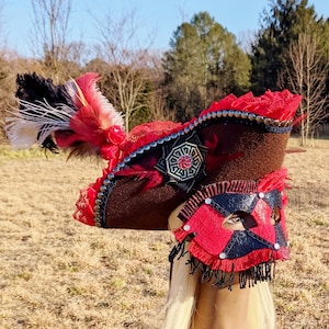 Red Pirate Tricorn Hat & Mask set woman’s fancy  hat renaissance hat fascinator Halloween Burlesque pirate cosplay