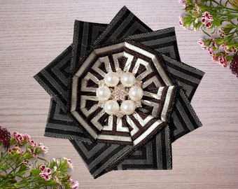 Brown hat pin Medium 4" Colonial Cockade broach pin Renaissance Hat Handmade Civil War Rosette Pirate Ribbon