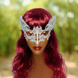 Light Blue Kitty Cat Mask Rhinestones Masquerade Ball Mardi Gras boudoir mask Kitten play feline, Bast cosplay, Halloween costume