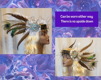 Valkyrie winged headdress Feather Crown masquerade, warrior headband, Pagan crown ,renaissance festival, winged goddess