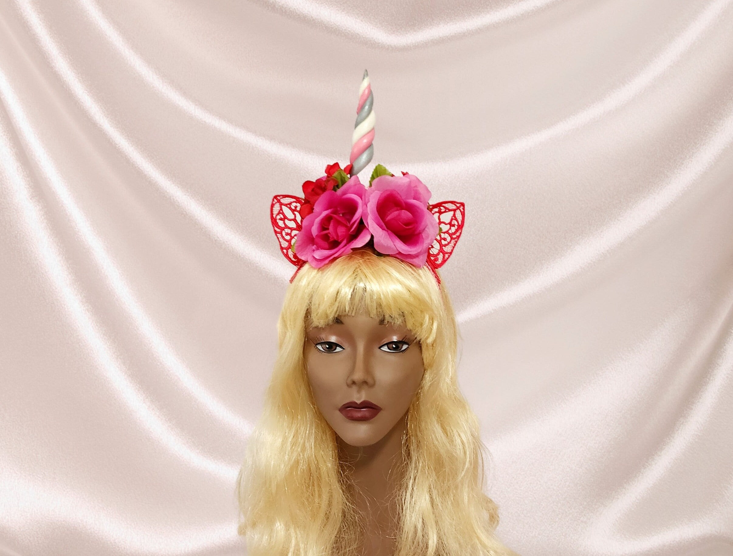 Pink Unicorn Headband – Floral Crown With Embroidered Ears  display picture 1