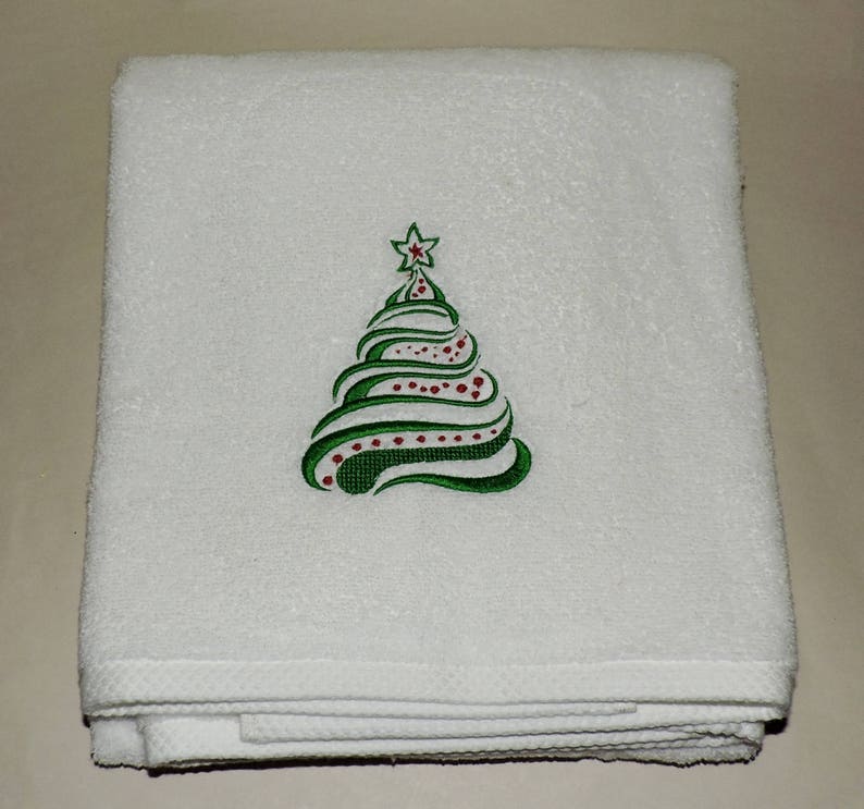 Christmas embroidered bath towel white holiday decor gift for Etsy