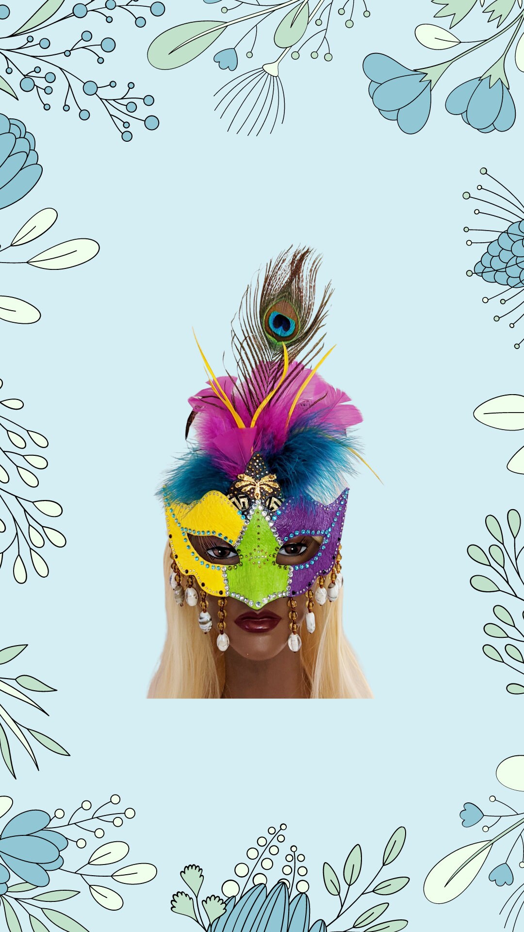 Mardi Gras Mask Beaded Purple Green Gold Costume Mask  display picture 3