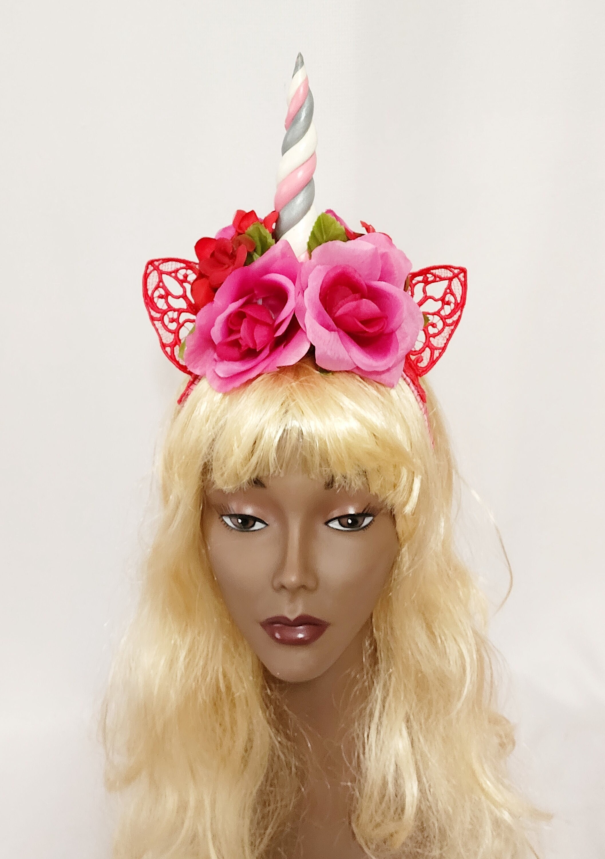 Pink Unicorn Headband – Floral Crown With Embroidered Ears  display picture 3