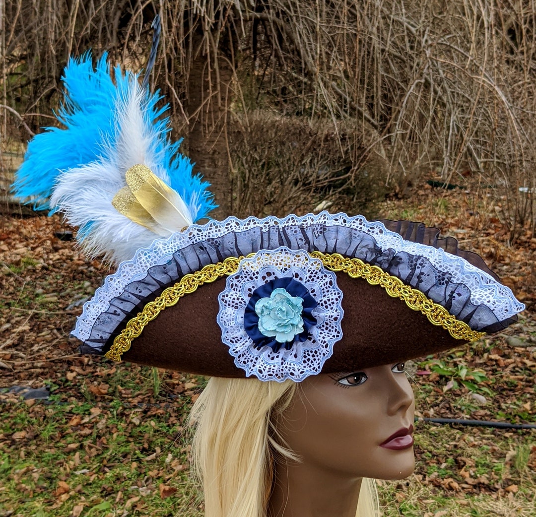 Light Blue Pirate Tricorn Hat MEDIUM Brown Corset Top Woman's