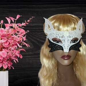 Custom Freestanding lace Fox Mask Crystal Rhinestones Freestanding Lace Masquerade Ball Steampunk foxy, Mardi Gras boudoir kitsune mask image 3