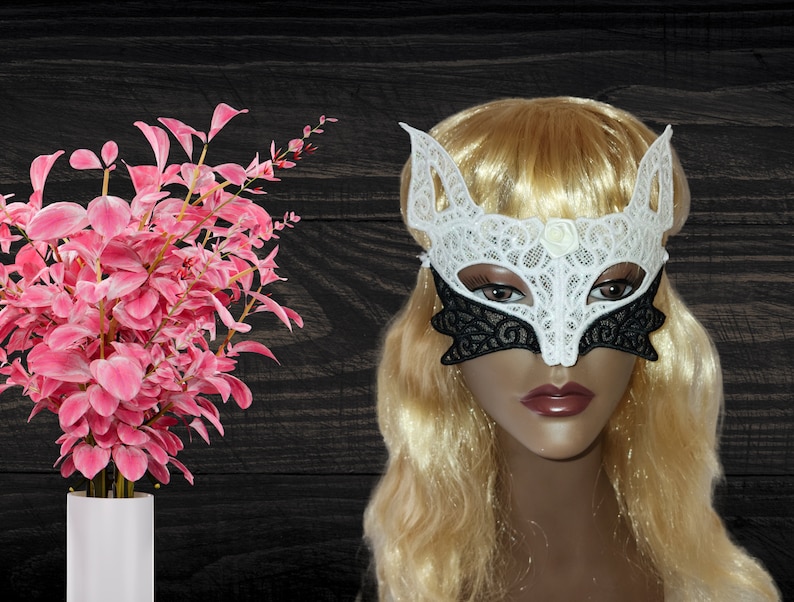 Custom Freestanding lace Fox Mask Crystal Rhinestones Freestanding Lace Masquerade Ball Steampunk foxy, Mardi Gras boudoir kitsune mask image 3