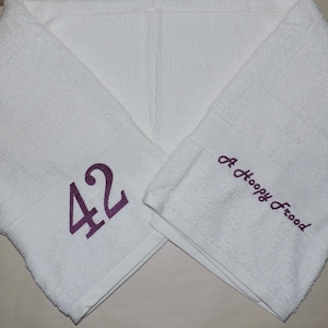 Embroidered A Hoopy Frood & 42 Bath towel Hitchhiker&#39;s Guide 42nd birthday towel day gift HHGTTG H2G2 Hg2G made to order