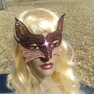 Custom Freestanding lace Fox Mask Crystal Rhinestones Freestanding Lace Masquerade Ball Steampunk foxy, Mardi Gras boudoir kitsune mask image 8