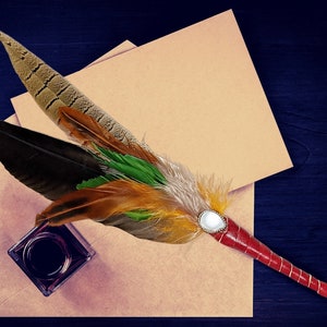 Goose Feather Dip Pen Quill for Calligraphy and Journaling. Brown Orange Writing quill for Love Letters, Artwork, Weddings, book of shadows