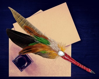 Goose Feather Dip Pen Quill for Calligraphy and Journaling. Brown Orange Writing quill for Love Letters, Artwork, Weddings, book of shadows