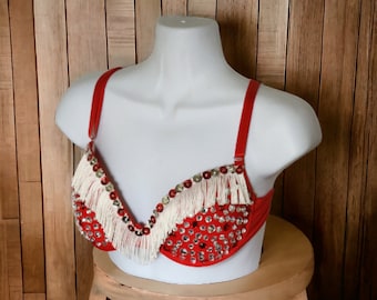 belly dance tribal fusion Bra 36C or burlesque top perfect for raves burning man or Halloween. Medium Costume accessory for SCA LARP