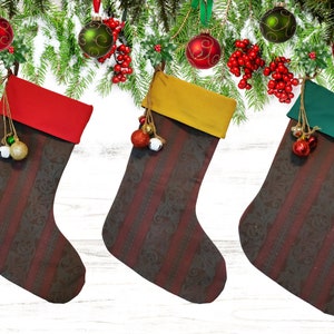 Red Green Cottagecore Christmas stocking, Rustic Farmhouse Heirloom holiday stockings, Christmas gift for her/him
