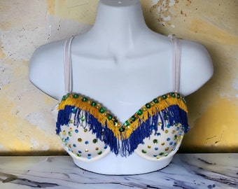 Genie Costume Bra top 40C XL perfect for Festivals, Belly dancing, Medieval events Exotic dancer top. Gift for lady SCAdian Tribal fusion
