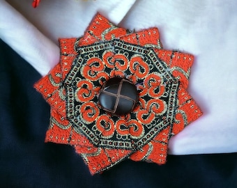 Red Colonial Cockade Hat Pin 4" or Brooch, for pirate festivals military tricorn hat. Ribbon Rosette Renaissance & Civil War reenactment.