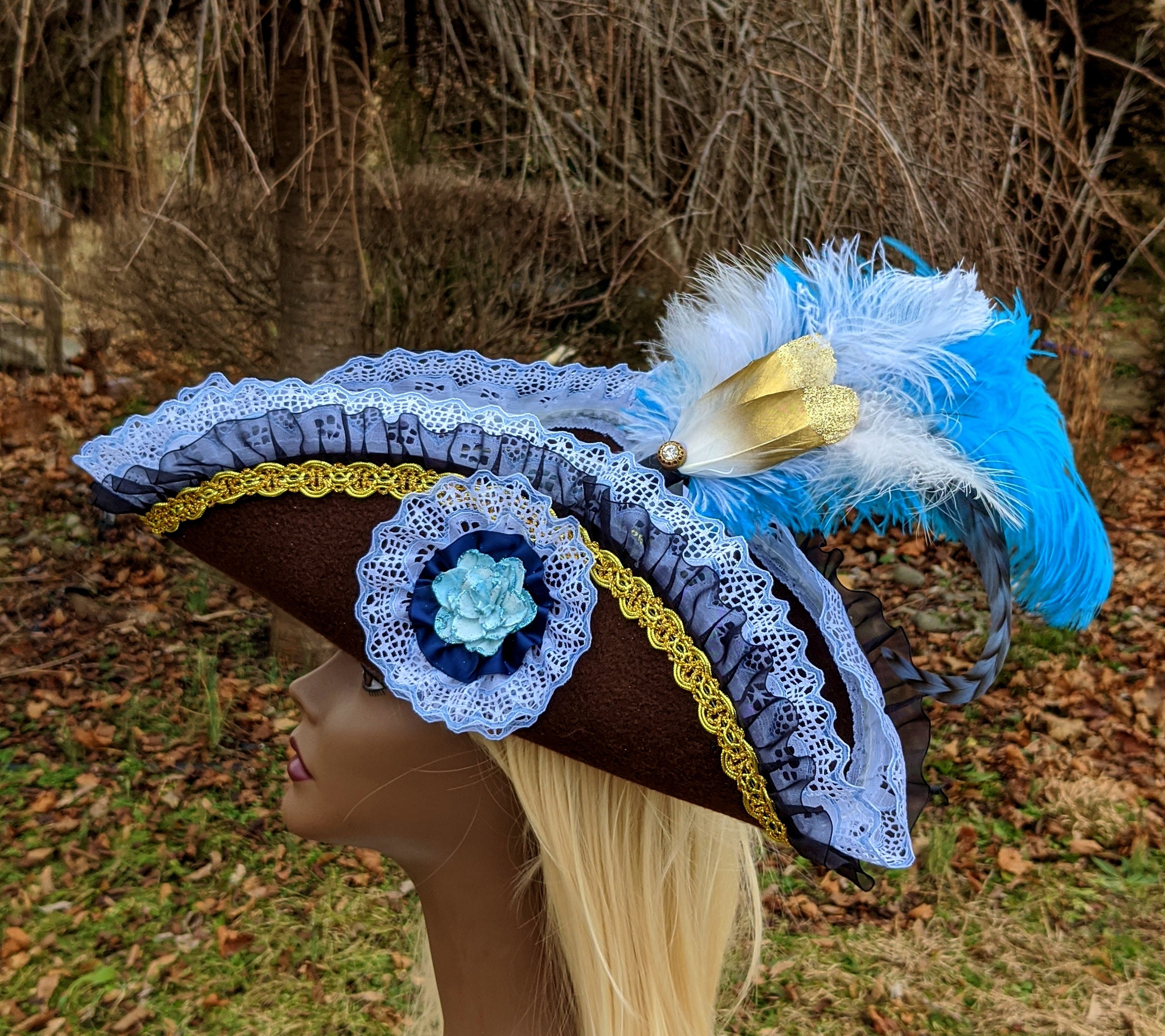 Blue Satin Costume Tricorn Ladies  Hat Tricorn Hat 21.75 main image 3