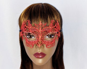 Rust brown Bat Mask Freestanding Lace Rhinestones Masquerade Ball - lockdown activity - Mardi Gras boudoir belle of the ball Chiroptera