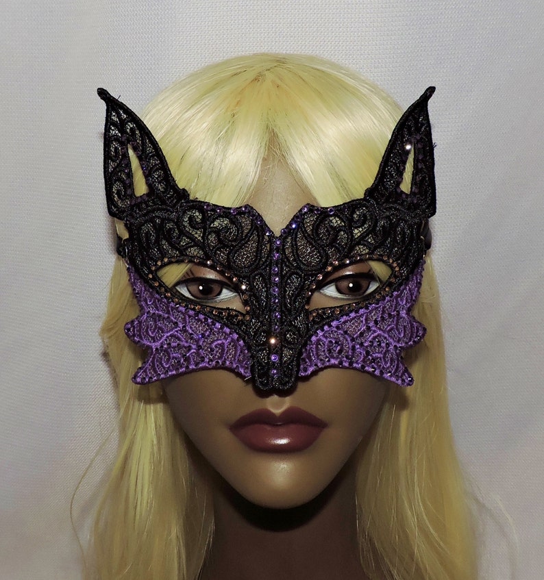 Custom Freestanding lace Fox Mask Crystal Rhinestones Freestanding Lace Masquerade Ball Steampunk foxy, Mardi Gras boudoir kitsune mask image 10