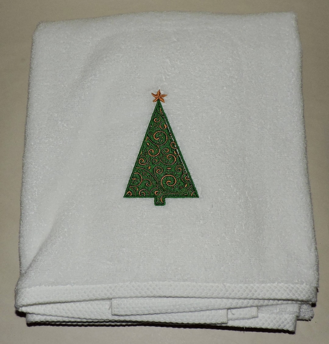 Christmas Embroidered Bath Towel White Holiday Decor Gift for Her Him ...