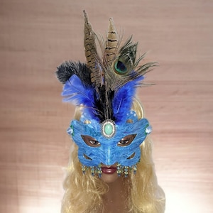 Blue masquerade mask, costume Ball mask, Halloween mask, Venetian party mask, carnival mardi gras, Halloween costume, Paint poured
