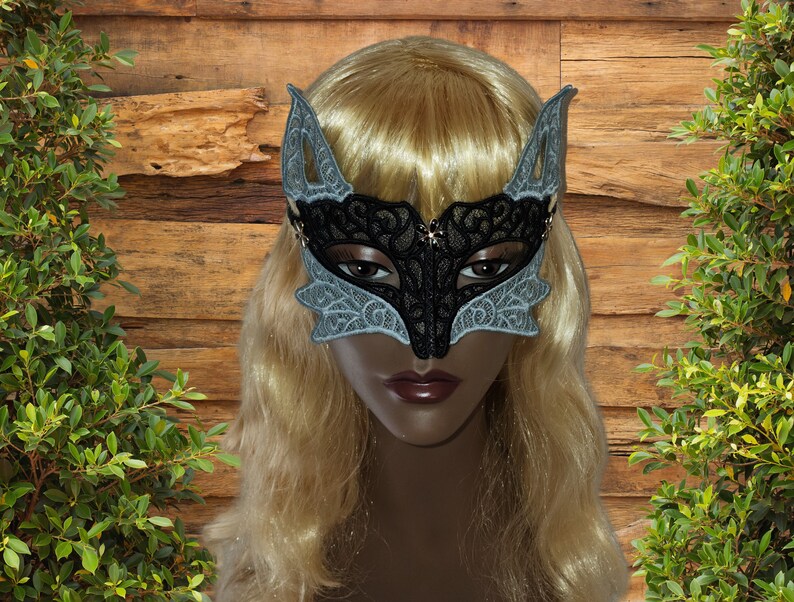 Black & Grey Fox Mask Kitsune Rave Mask Fox Masquerade Mask - Etsy