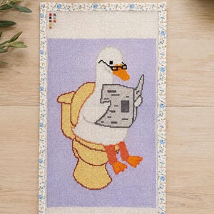 Goose on the Loo Needlepoint Canvas | Funny Bathroom Goose | Hand-Painted 18 Mesh Canvas