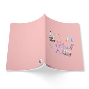 CUSTOMISABLE| Girl in STEM journal | Softcover notebook with science icons