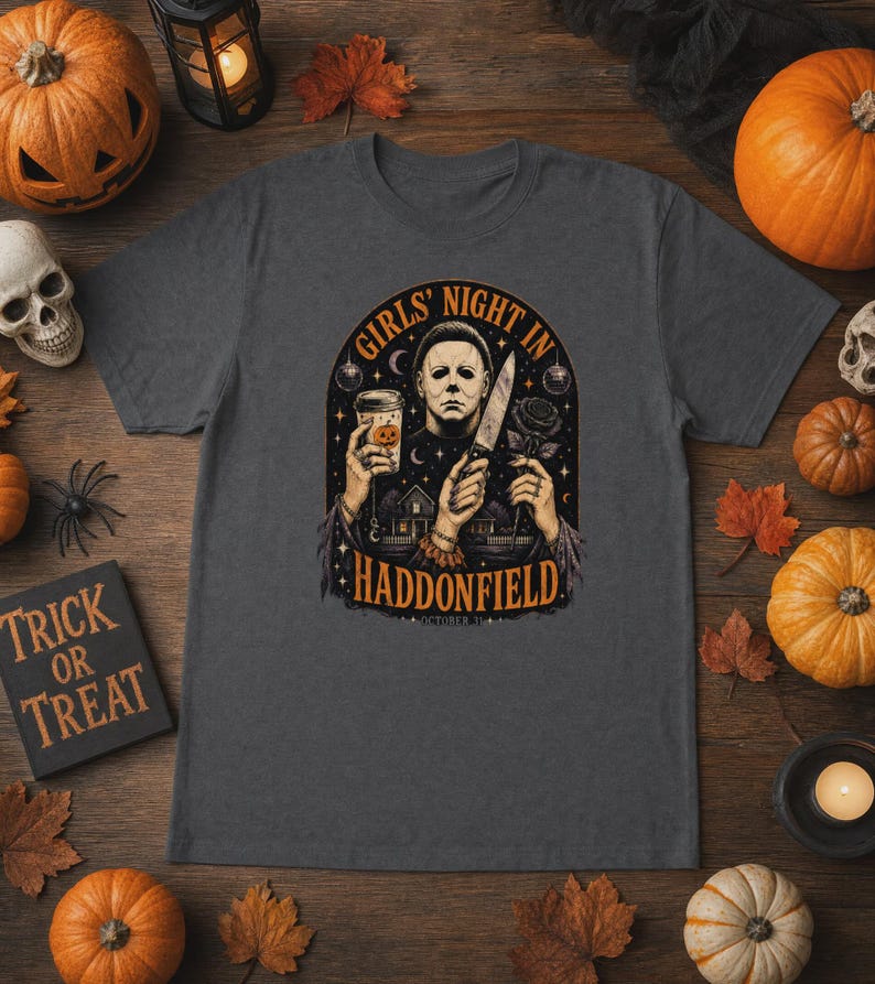 Tjejkväll i Haddonfield Michael Myers skräcktröja eller sweatshirt Heavyweight Unisex Crewneck T-shirt | Gildan® 5000 - Dark Heather