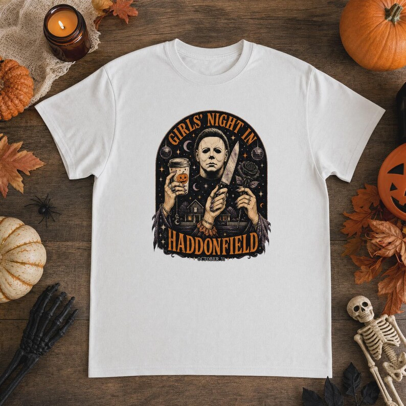 Tjejkväll i Haddonfield Michael Myers skräcktröja eller sweatshirt Heavyweight Unisex Crewneck T-shirt | Gildan® 5000 - White