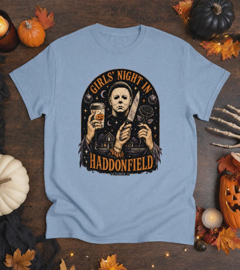 Tjejkväll i Haddonfield Michael Myers skräcktröja eller sweatshirt Heavyweight Unisex Crewneck T-shirt | Gildan® 5000 - Light Blue