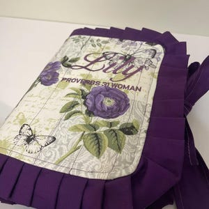 Personalized Quilted Bible Cover, Embroidered Floral Pleated Case with Bow