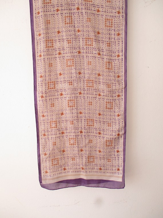 Vintage Purple Beige Scarf Spring Print Scarves, L