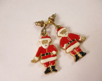 Vintage Santa Earrings, Jolly St Nick Figural Dangles - 1980s  Figural Fashion Jewelry