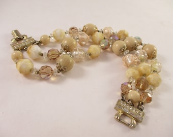 Vintage Vendome Bracelet Beaded Cream, Faceted Glass Beads  1950s