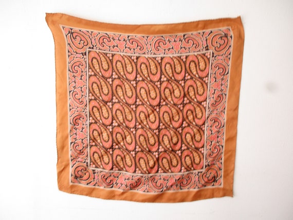 Vintage Tan Pink Scarf, Swirl Loop Pattern Silk  … - image 2