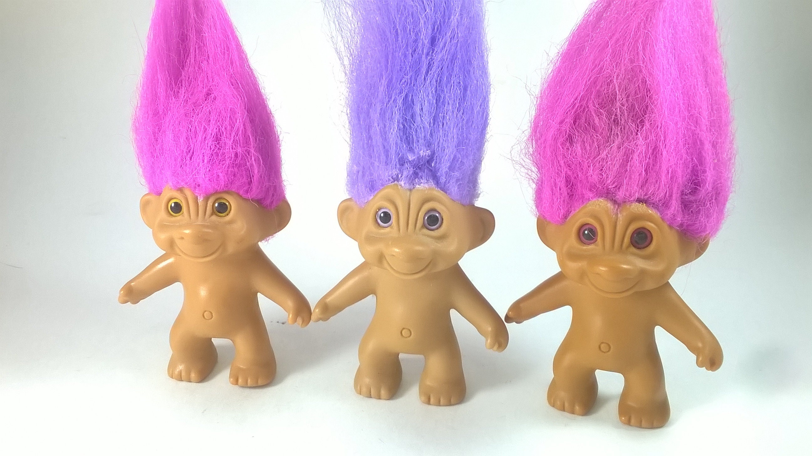 Vintage Troll Dolls Pink And Purple Hair Set Of 3 1990s Etsy