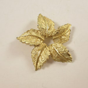 Gold Leaf Brooch Pin - Flower -  Vintage Costume Jewelry 1960s