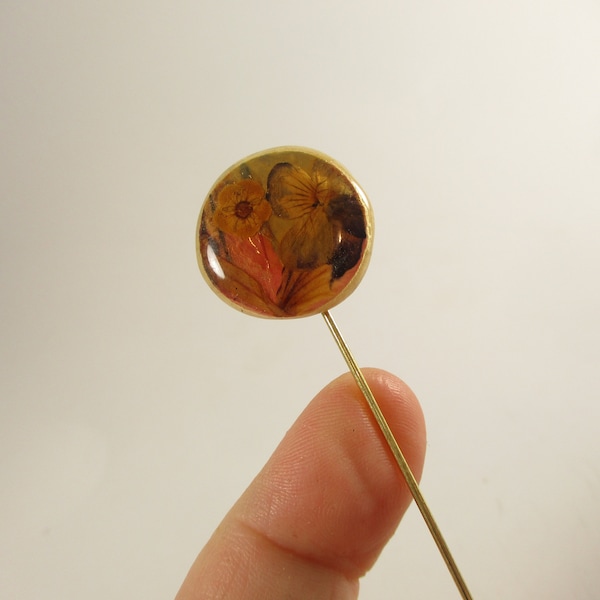 Pressed Flower Resin Stick Pin, Understated Minimalist Floral Fall Stick Pin or Tie Pin, Up-cycled Vintage Findings