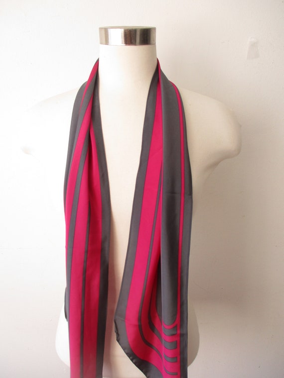 Long Thin Vera Neumann Scarf, Striped Pink Gray H… - image 6