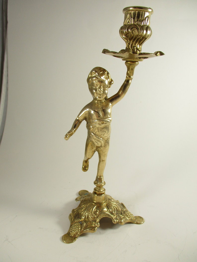 Italian Cherub Candle Holder Brass Single Stem Candlesticks Etsy