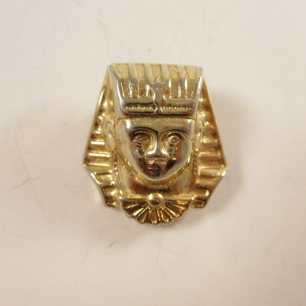Egyptian Revival Gold Brooch, Pharaoh Head Pin ,  Fashion Jewellery 1980s