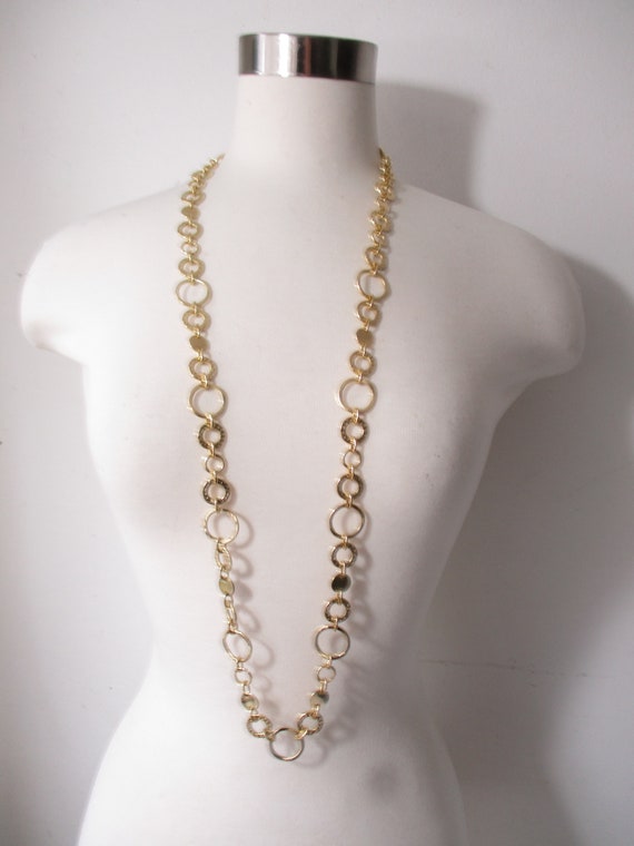 Long Nine West Gold Wide Link Necklace, Vintage Th