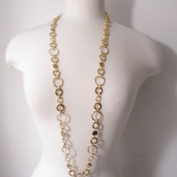 Long Nine West Gold Wide Link Necklace, Vintage Thick Statement Chain, Fall Fashion Jewelry 2000s