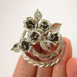 Vintage Coro Silber Ton Rosen Brosche.Flower Rosen Bouquet Pin Schmuck Set 1960er Jahre
