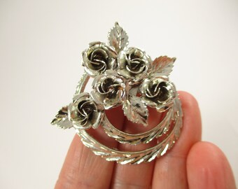 バラの花束ブローチピン シルバーフラワー ヴィンテージ コロ